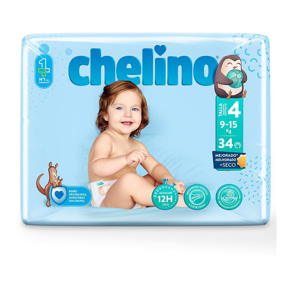 Chelino Pañal T-4 Gateo. De 9 A 15 Kg. Bsa. 34 U.