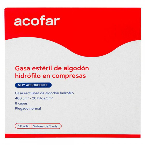Acofar Gasa Estéril Algodón Hidrófilo Compresas 50U