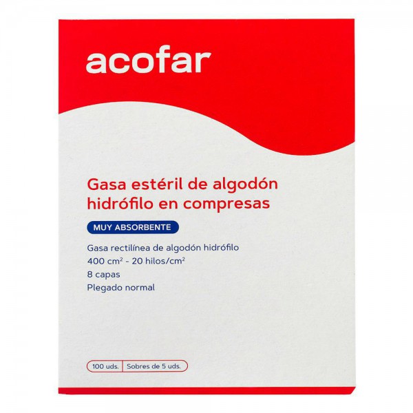 Acofar Gasa Estéril Algodón Hidrófilo Compresas 100 U