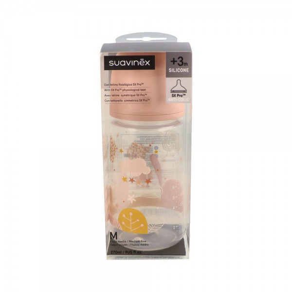 Biberon Suavinex Tetina Fisiologica Silicona T/U +3M Flujo M 270Ml 1 Un